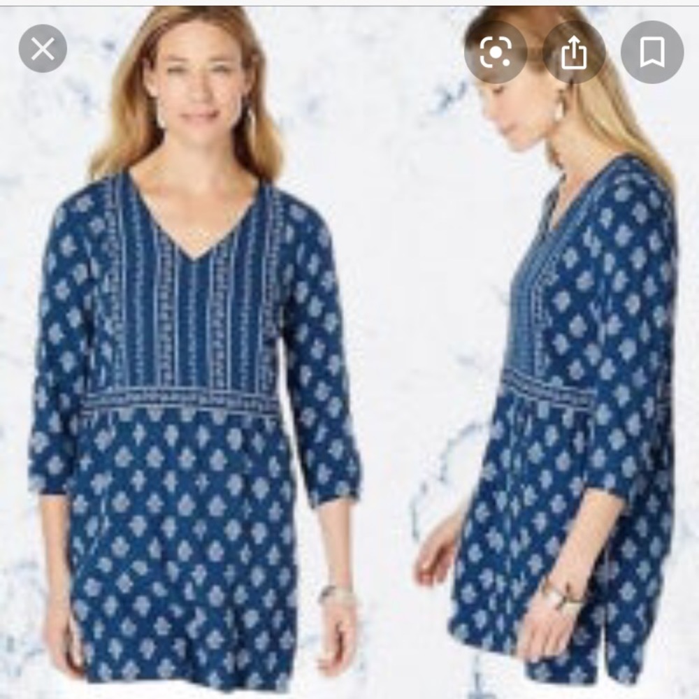 J. Jill Blue Floral Tunic EUC